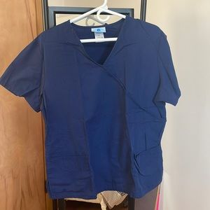 Navy blue scrub top, large
